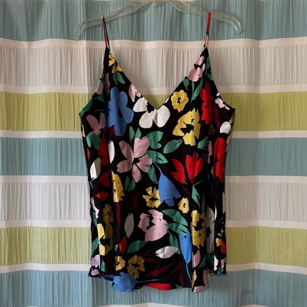 Floral Silky Tank Top Thin Straps Rifle Paper Style Sz 1X - Picture 3 of 8